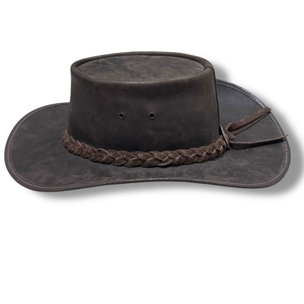Walker Buffalo Leather Cowboy Hat Western Ranch Rodeo Rustic Style 22.5” - Picture 3 of 12